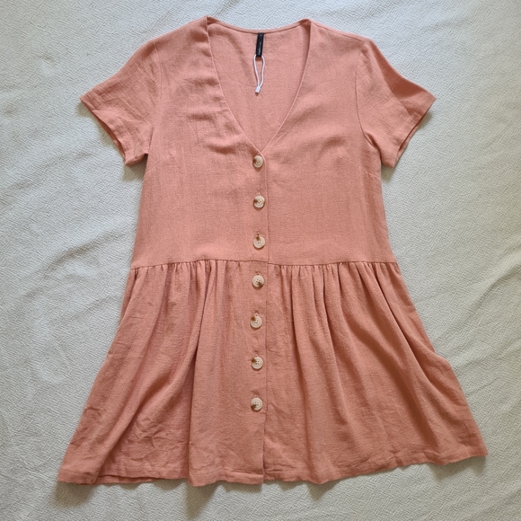 Staple the Label - HARVEST MINI DRESS | peachy button down short sleeve sz 10 - Picture 11 of 13